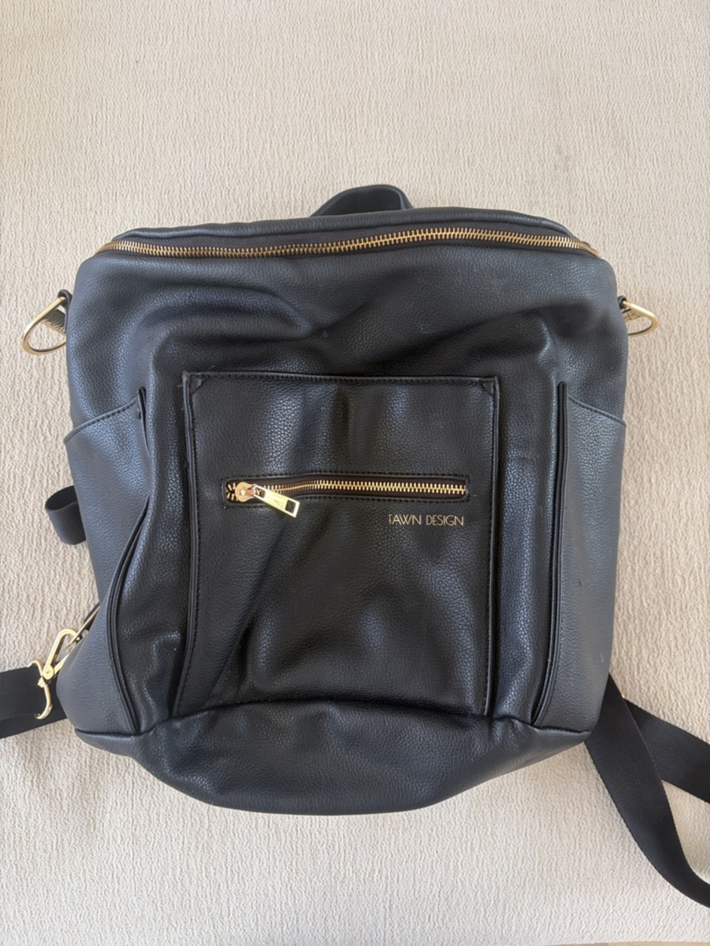 Fawn Design Black Leather Men's Backpack with Gold Hardware